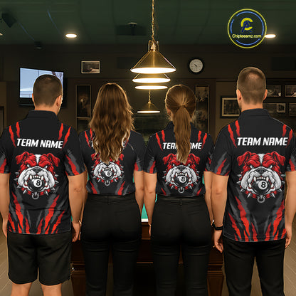 Custom Black Red Funny Bulldog 8 Ball Pool Billiard Team Shirts for Men Billiard League NNT352