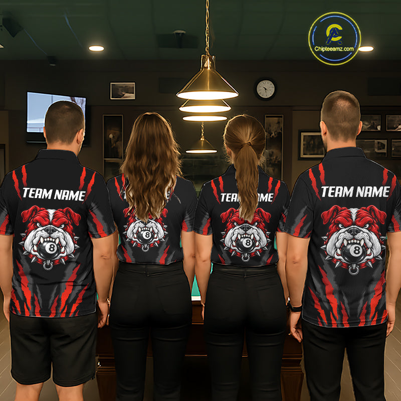 Custom Black Red Funny Bulldog 8 Ball Pool Billiard Team Shirts for Women Billiard League NNT352