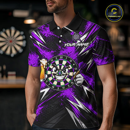 Custom Purple Funny Beer Dart Shirts for Men Dart Team Jerseys Dartboard Outfit Shirt NNT356