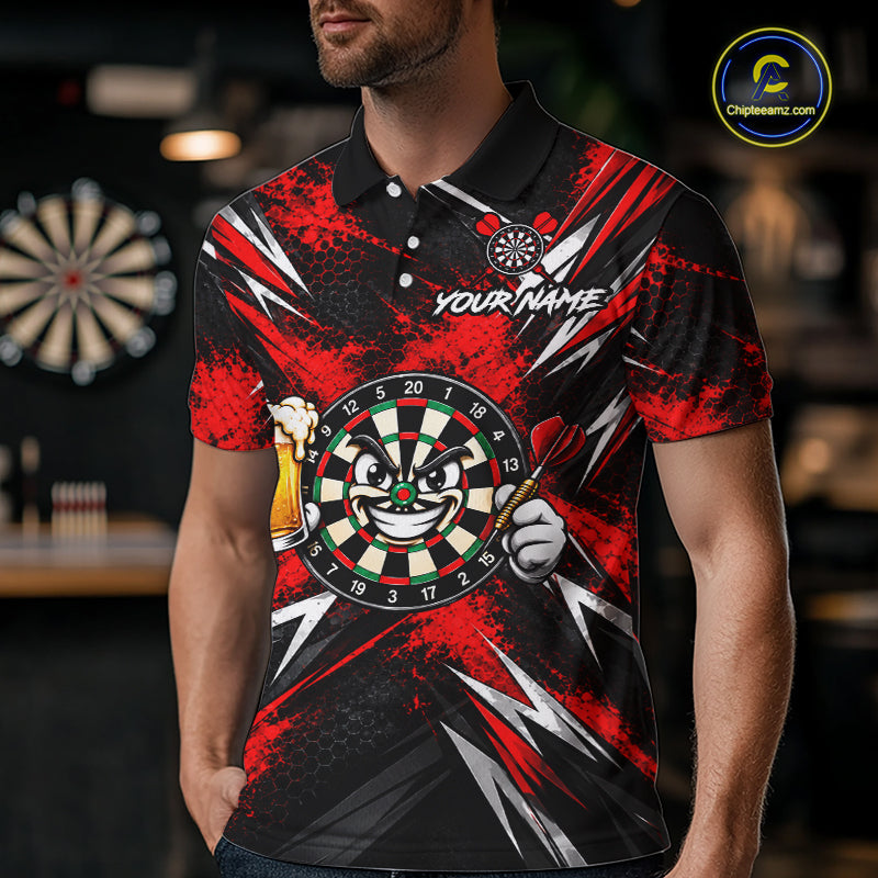 Custom Red Funny Beer Dart Shirts for Men Dart Team Jerseys Dartboard Outfit Shirt NNT356