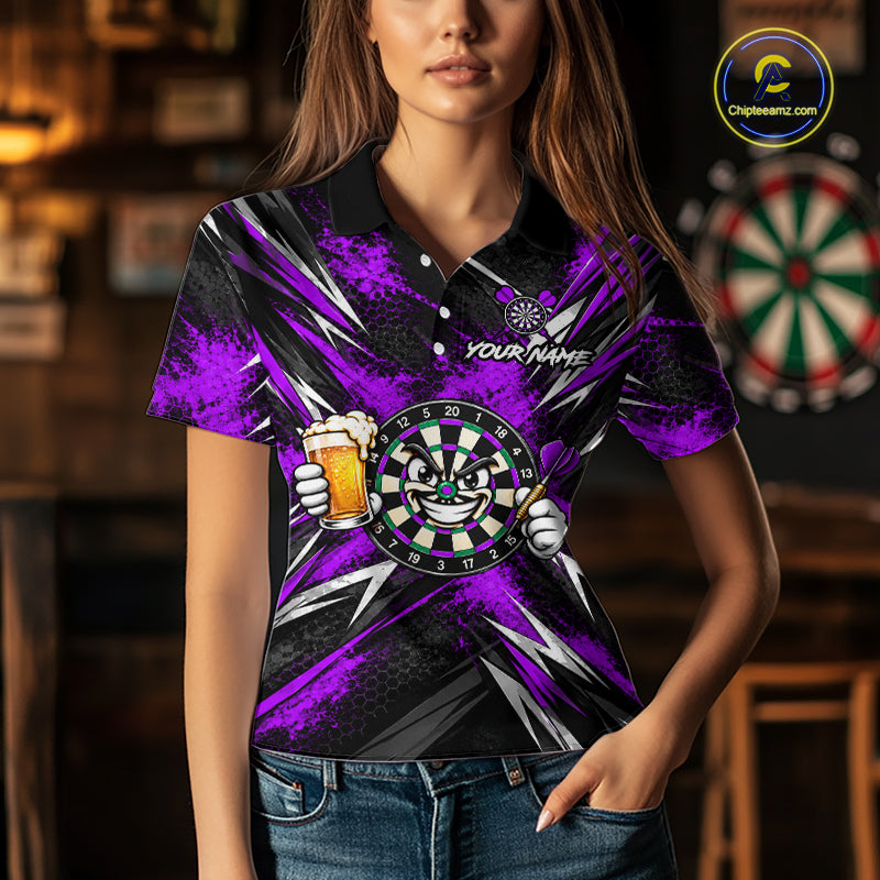 Custom Purple Funny Beer Dart Shirts for Women Dart Team Jerseys Dartboard Outfit Shirt NNT356