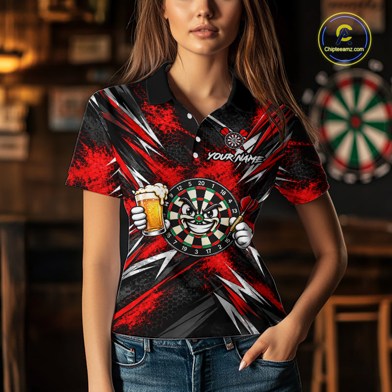 Custom Red Funny Beer Dart Shirts for Women Dart Team Jerseys Dartboard Outfit Shirt NNT356