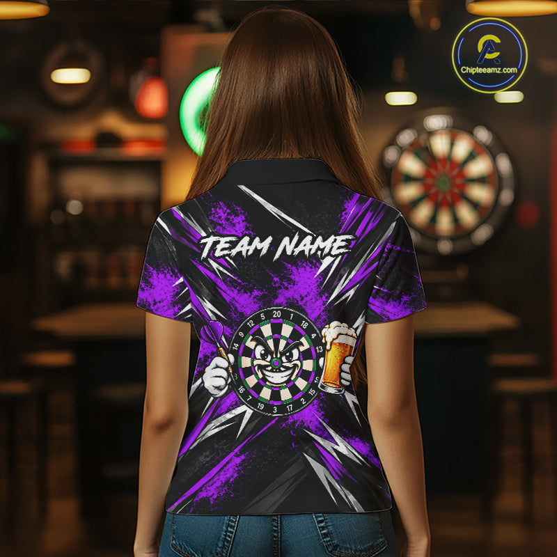 Custom Purple Funny Beer Dart Shirts for Women Dart Team Jerseys Dartboard Outfit Shirt NNT356