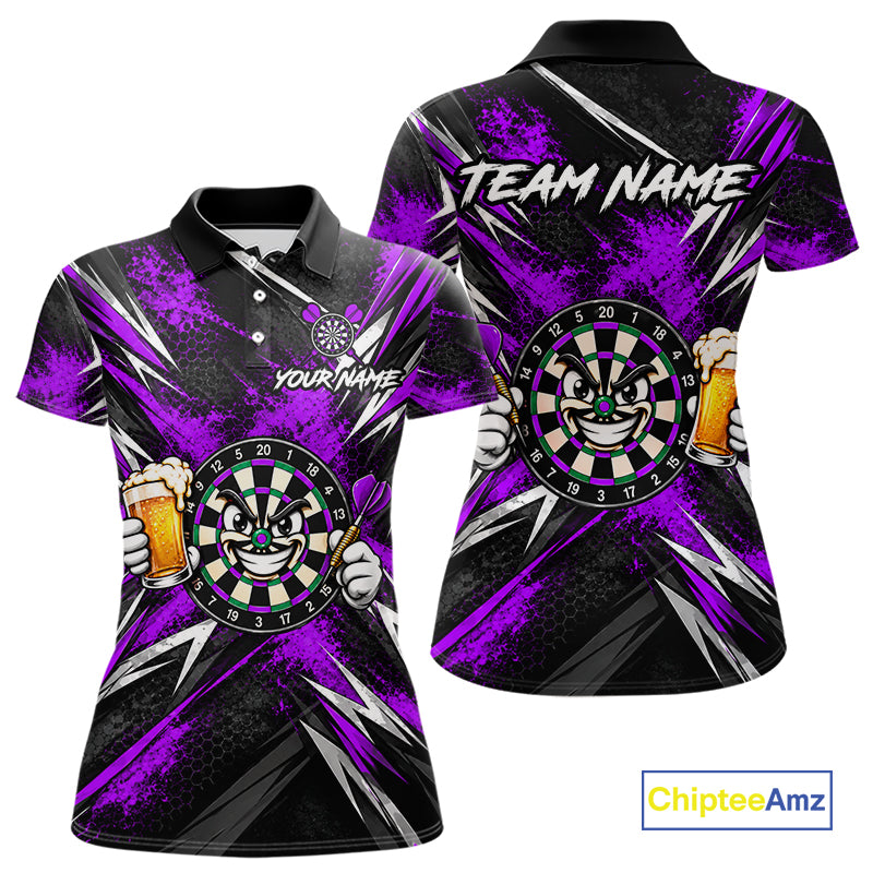 Custom Purple Funny Beer Dart Shirts for Women Dart Team Jerseys Dartboard Outfit Shirt NNT356