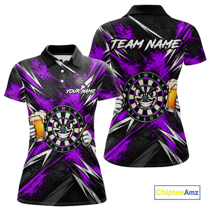 Custom Purple Funny Beer Dart Shirts for Women Dart Team Jerseys Dartboard Outfit Shirt NNT356