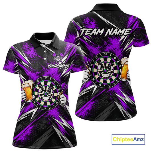 Custom Purple Funny Beer Dart Shirts for Women Dart Team Jerseys Dartboard Outfit Shirt NNT356