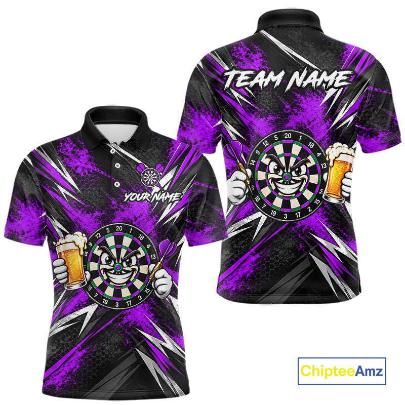 Custom Purple Funny Beer Dart Shirts for Men Dart Team Jerseys Dartboard Outfit Shirt NNT356