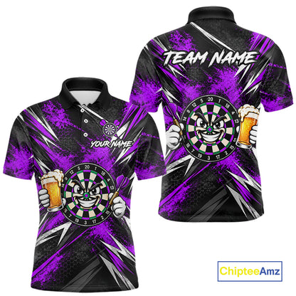 Custom Purple Funny Beer Dart Shirts for Men Dart Team Jerseys Dartboard Outfit Shirt NNT356
