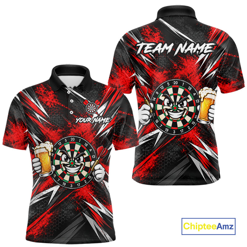 Custom Red Funny Beer Dart Shirts for Men Dart Team Jerseys Dartboard Outfit Shirt NNT356