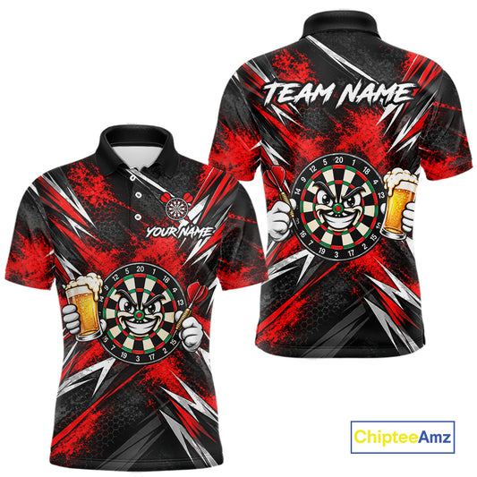 Custom Red Funny Beer Dart Shirts for Men Dart Team Jerseys Dartboard Outfit Shirt NNT356