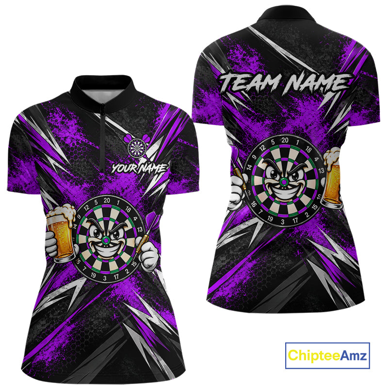 Custom Purple Funny Beer Dart Shirts for Women Dart Team Jerseys Dartboard Outfit Shirt NNT356
