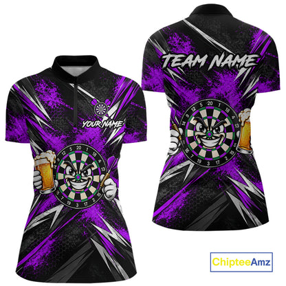 Custom Purple Funny Beer Dart Shirts for Women Dart Team Jerseys Dartboard Outfit Shirt NNT356