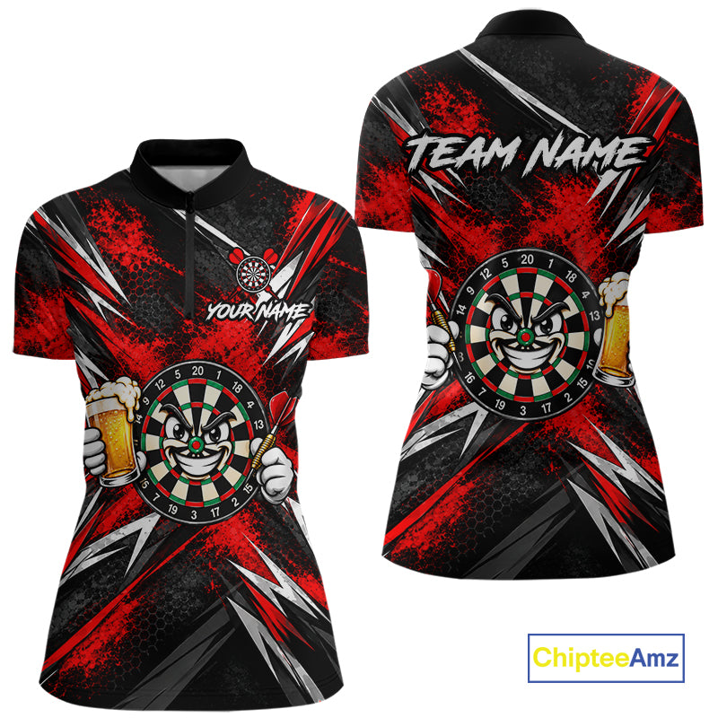 Custom Red Funny Beer Dart Shirts for Women Dart Team Jerseys Dartboard Outfit Shirt NNT356