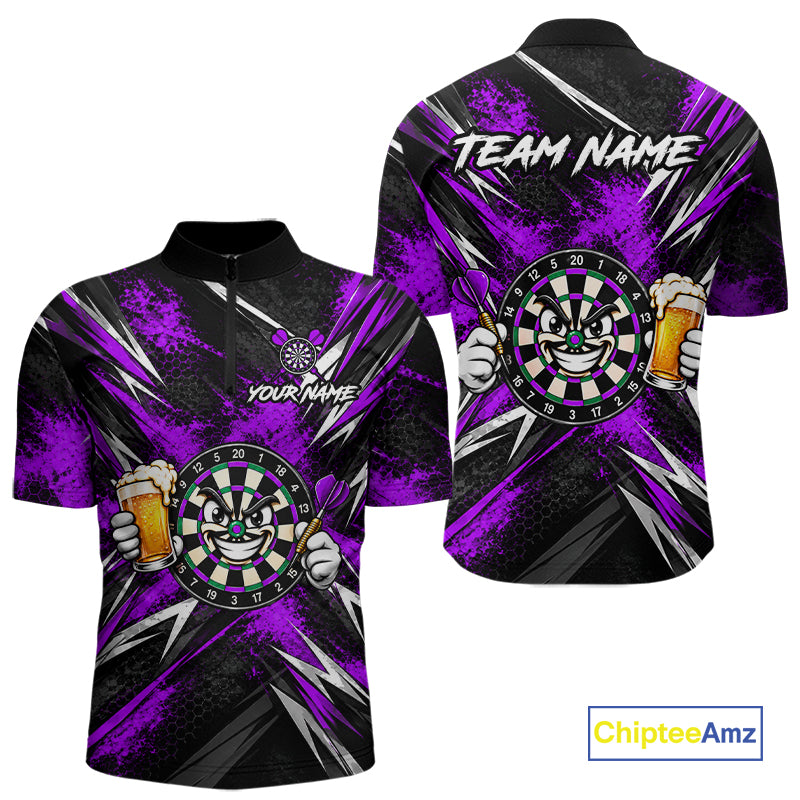 Custom Purple Funny Beer Dart Shirts for Men Dart Team Jerseys Dartboard Outfit Shirt NNT356