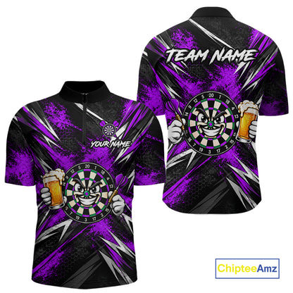 Custom Purple Funny Beer Dart Shirts for Men Dart Team Jerseys Dartboard Outfit Shirt NNT356