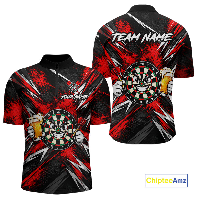 Custom Red Funny Beer Dart Shirts for Men Dart Team Jerseys Dartboard Outfit Shirt NNT356