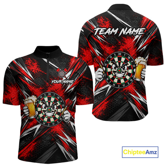 Custom Red Funny Beer Dart Shirts for Men Dart Team Jerseys Dartboard Outfit Shirt NNT356
