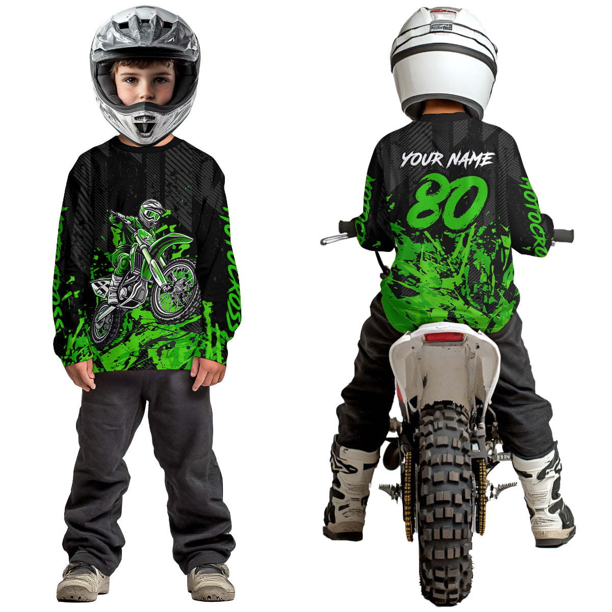 Custom Green Motocross Jersey Racing Motocycle Shirts for Men Women Kid UPF30+ DNT43