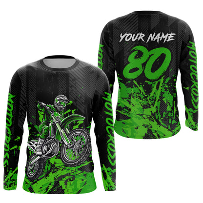Custom Green Motocross Jersey Racing Motocycle Shirts for Men Women Kid UPF30+ DNT43