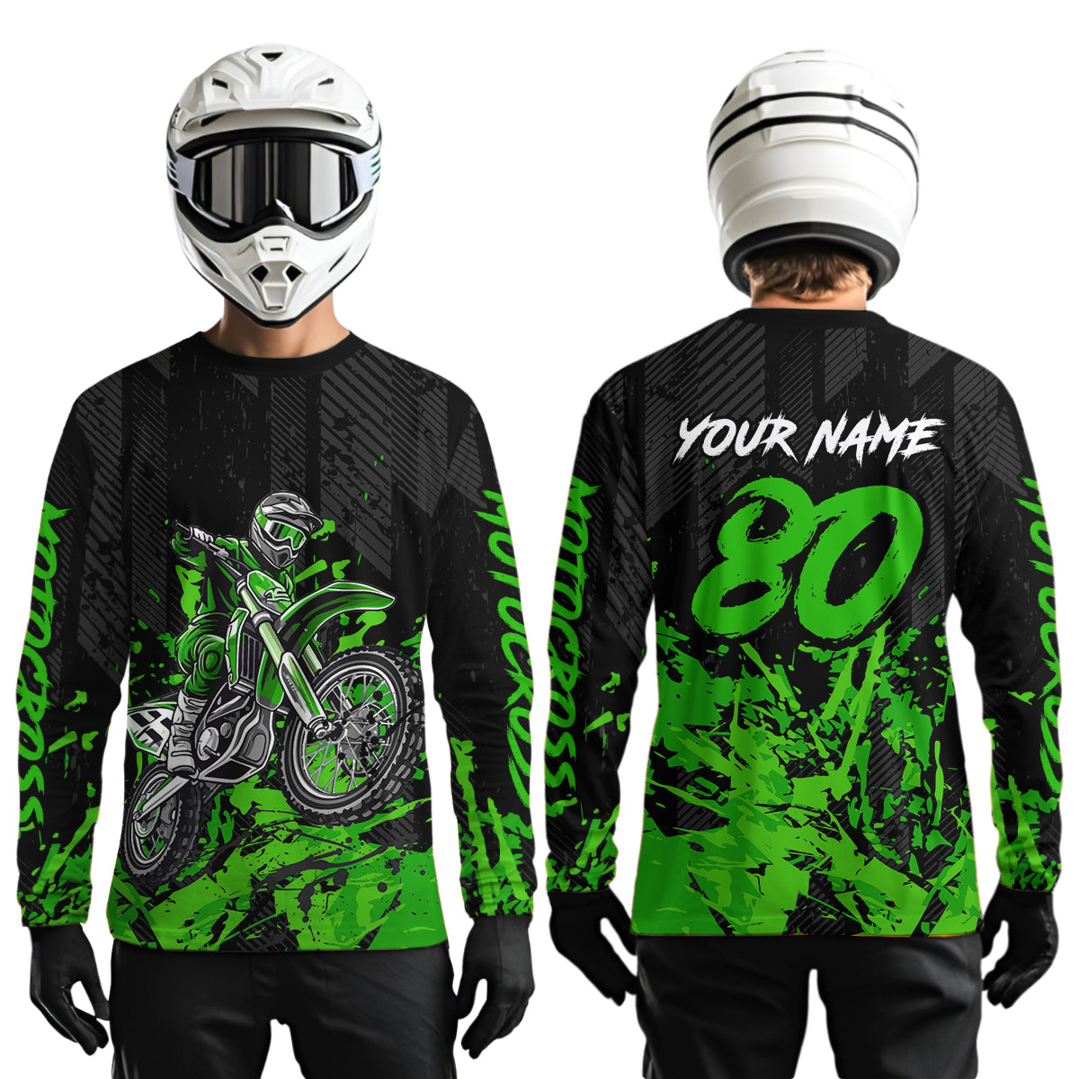 Custom Green Motocross Jersey Racing Motocycle Shirts for Men Women Kid UPF30+ DNT43