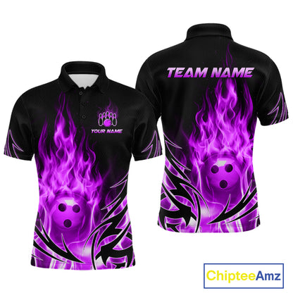 Custom Purple Flame Bowling Jersey for Men Bowling Team Shirts Bowling League HNT469