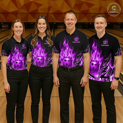 Custom Purple Flame Bowling Jersey for Men Bowling Team Shirts Bowling League HNT469