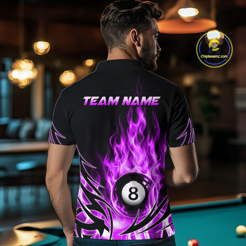 Purple Flame Mens Billiard 8 Ball Polo & Quarter Zip Shirts Custom Billiard Shirts For Team NNT321