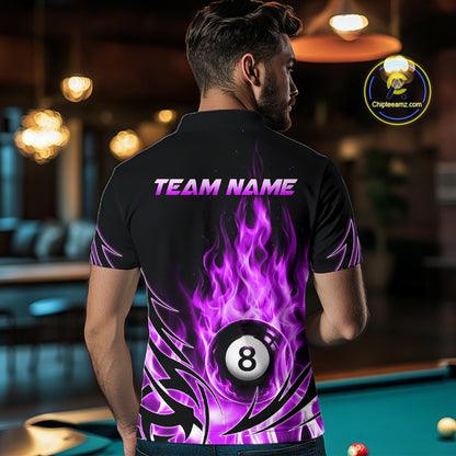 Purple Flame Mens Billiard 8 Ball Polo & Quarter Zip Shirts Custom Billiard Shirts For Team NNT321