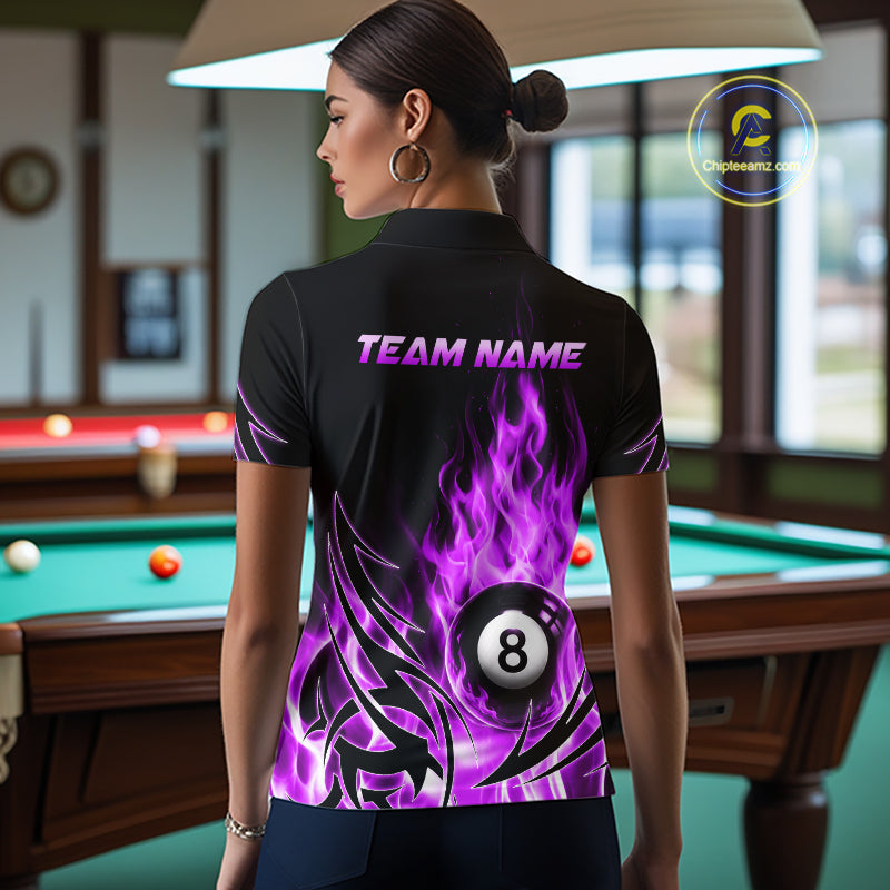 Purple Flame Womens Billiard 8 Ball Polo & Quarter Zip Shirts Custom Billiard Shirts For Team NNT321