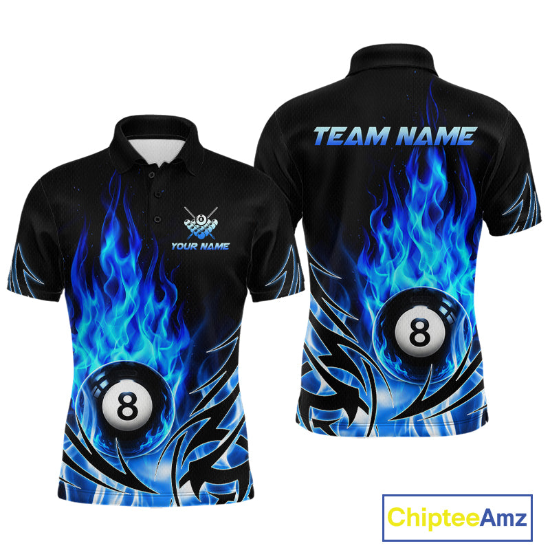 Blue Flame Mens Billiard 8 Ball Polo & Quarter Zip Shirts Custom Billiard Shirts For Team NNT321