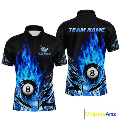 Blue Flame Mens Billiard 8 Ball Polo & Quarter Zip Shirts Custom Billiard Shirts For Team NNT321