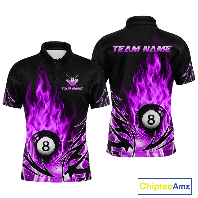 Purple Flame Mens Billiard 8 Ball Polo & Quarter Zip Shirts Custom Billiard Shirts For Team NNT321