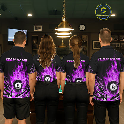 Purple Flame Womens Billiard 8 Ball Polo & Quarter Zip Shirts Custom Billiard Shirts For Team NNT321
