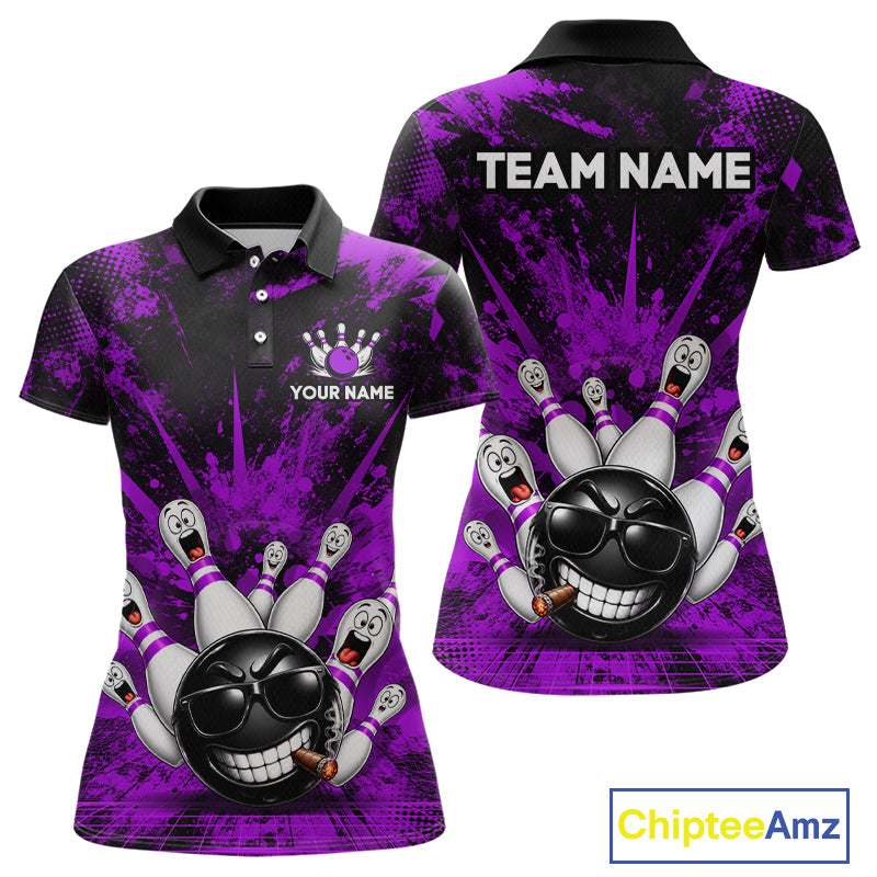 Custom Purple Funny Bowling Ball Bowling Jerseys for Women With Team Name And Bowlers Name HNT567
