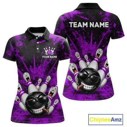 Custom Purple Funny Bowling Ball Bowling Jerseys for Women With Team Name And Bowlers Name HNT567