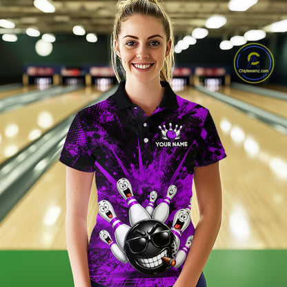 Custom Purple Funny Bowling Ball Bowling Jerseys for Women With Team Name And Bowlers Name HNT567