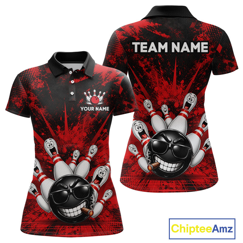 Custom Red Funny Bowling Ball Bowling Jerseys for Women With Team Name And Bowlers Name HNT567