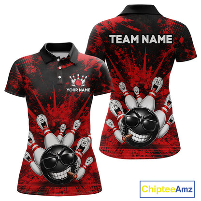 Custom Red Funny Bowling Ball Bowling Jerseys for Women With Team Name And Bowlers Name HNT567