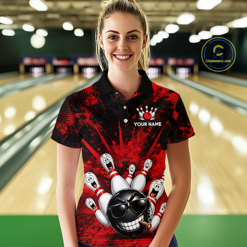 Custom Red Funny Bowling Ball Bowling Jerseys for Women With Team Name And Bowlers Name HNT567