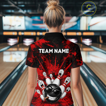 Custom Red Funny Bowling Ball Bowling Jerseys for Women With Team Name And Bowlers Name HNT567