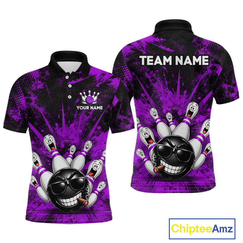 Custom Purple Funny Bowling Ball Bowling Jerseys for Men With Team Name And Bowlers Name HNT567