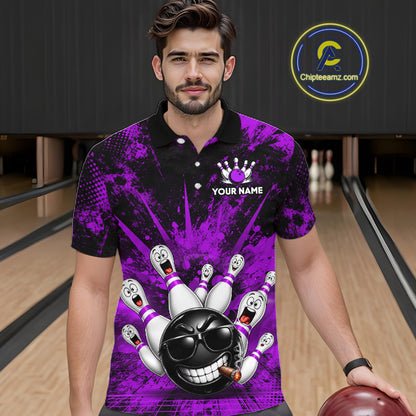 Custom Purple Funny Bowling Ball Bowling Jerseys for Men With Team Name And Bowlers Name HNT567