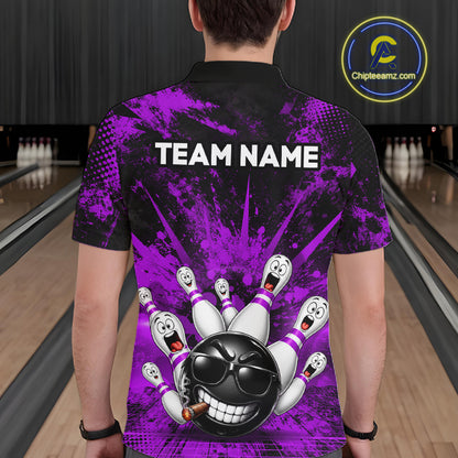 Custom Purple Funny Bowling Ball Bowling Jerseys for Men With Team Name And Bowlers Name HNT567