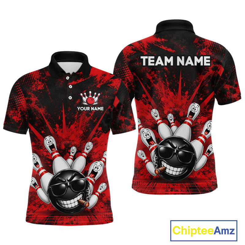 Custom Red Funny Bowling Ball Bowling Jerseys for Men With Team Name And Bowlers Name HNT567