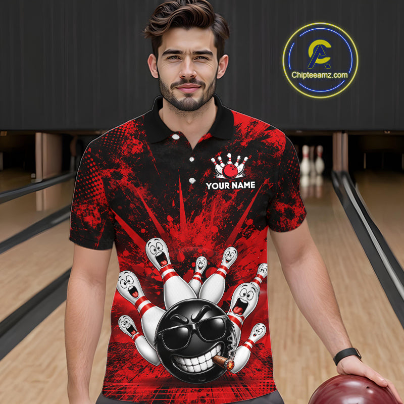 Custom Red Funny Bowling Ball Bowling Jerseys for Men With Team Name And Bowlers Name HNT567