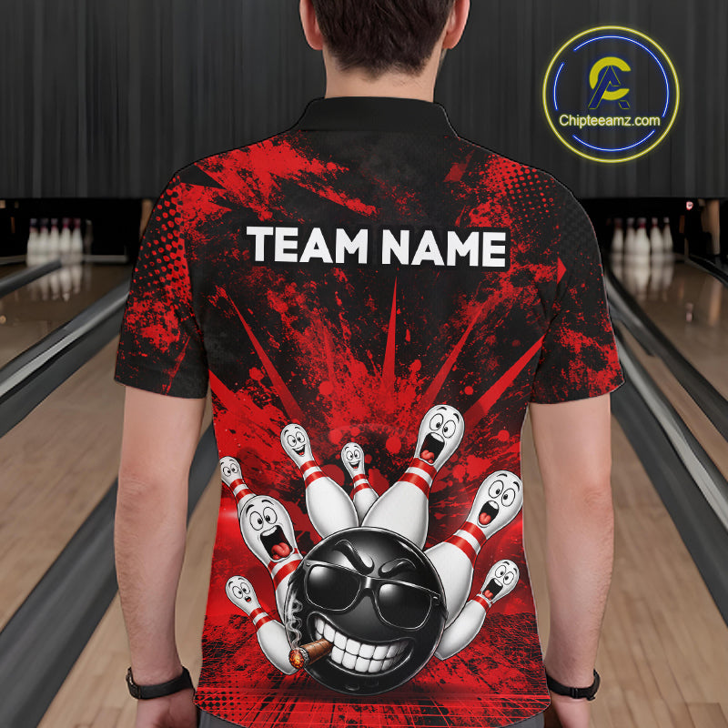 Custom Red Funny Bowling Ball Bowling Jerseys for Men With Team Name And Bowlers Name HNT567