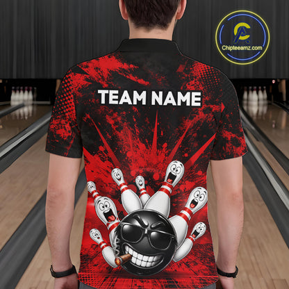 Custom Red Funny Bowling Ball Bowling Jerseys for Men With Team Name And Bowlers Name HNT567