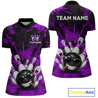 Custom Purple Funny Bowling Ball Bowling Jerseys for Women With Team Name And Bowlers Name HNT567