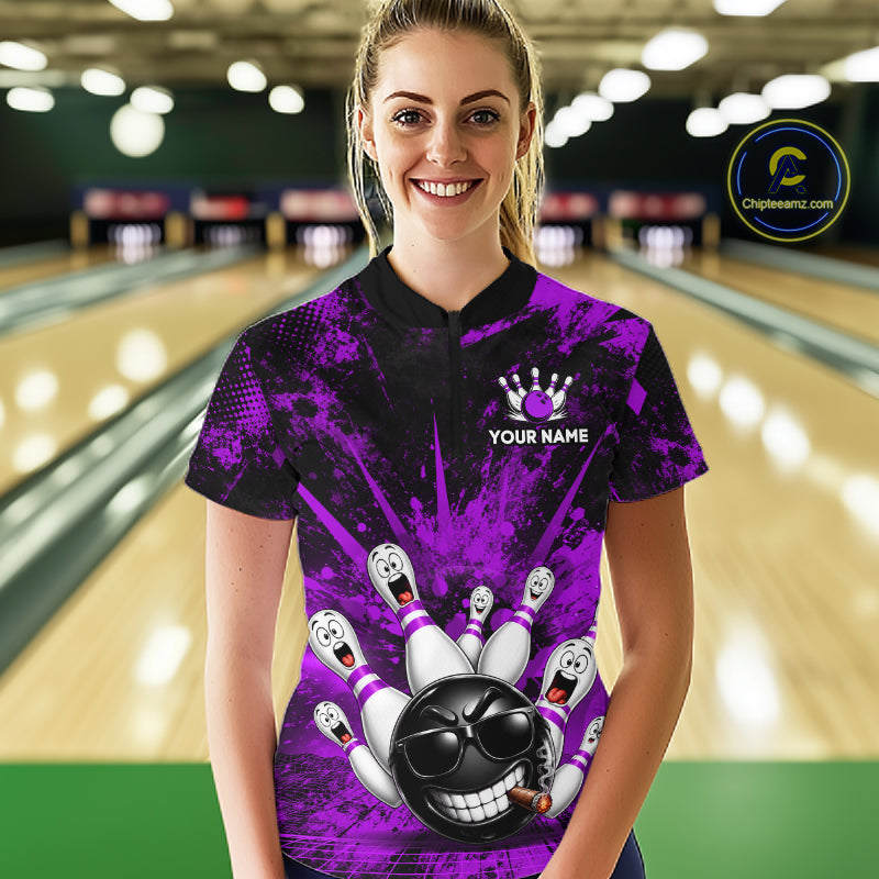 Custom Purple Funny Bowling Ball Bowling Jerseys for Women With Team Name And Bowlers Name HNT567