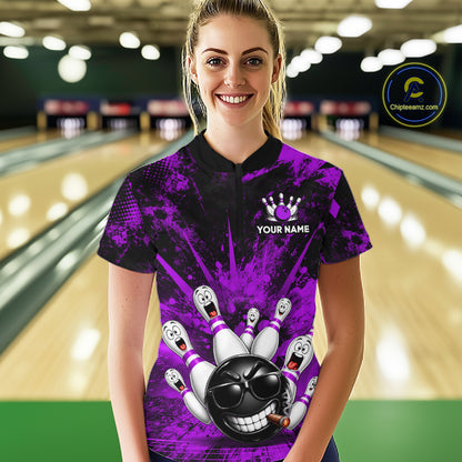 Custom Purple Funny Bowling Ball Bowling Jerseys for Women With Team Name And Bowlers Name HNT567